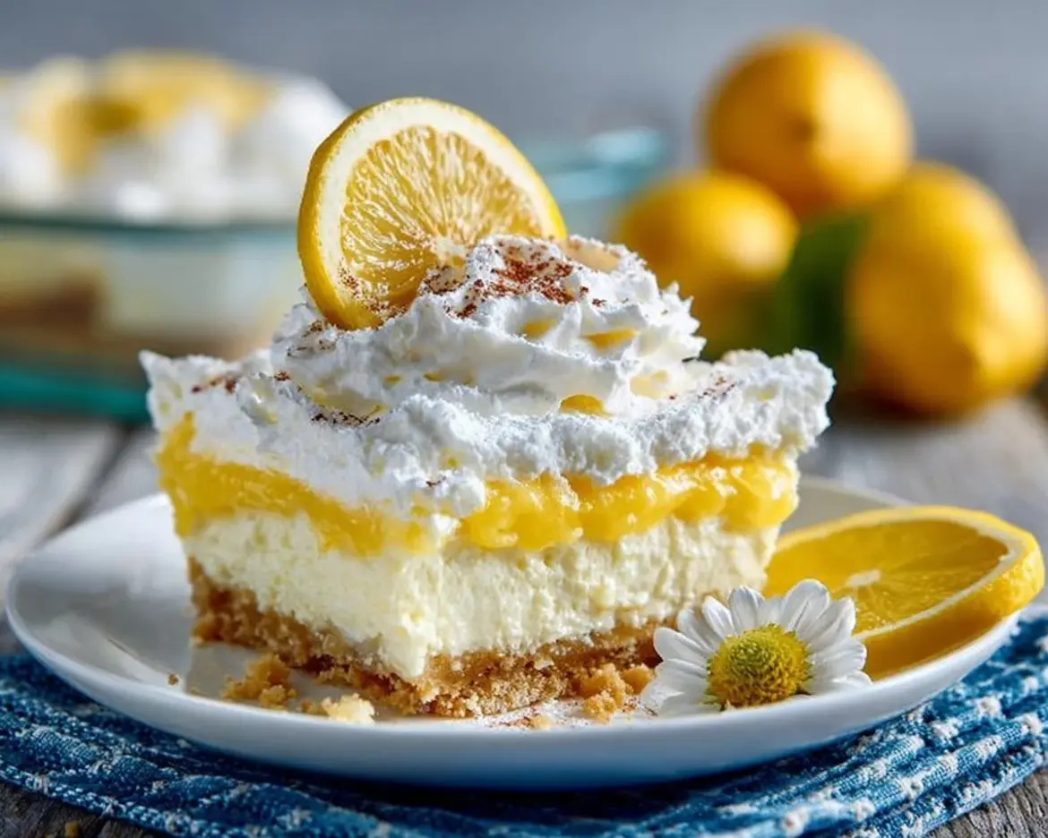Delicious Keto Lemon Lush dessert served in a glass with lemon slices