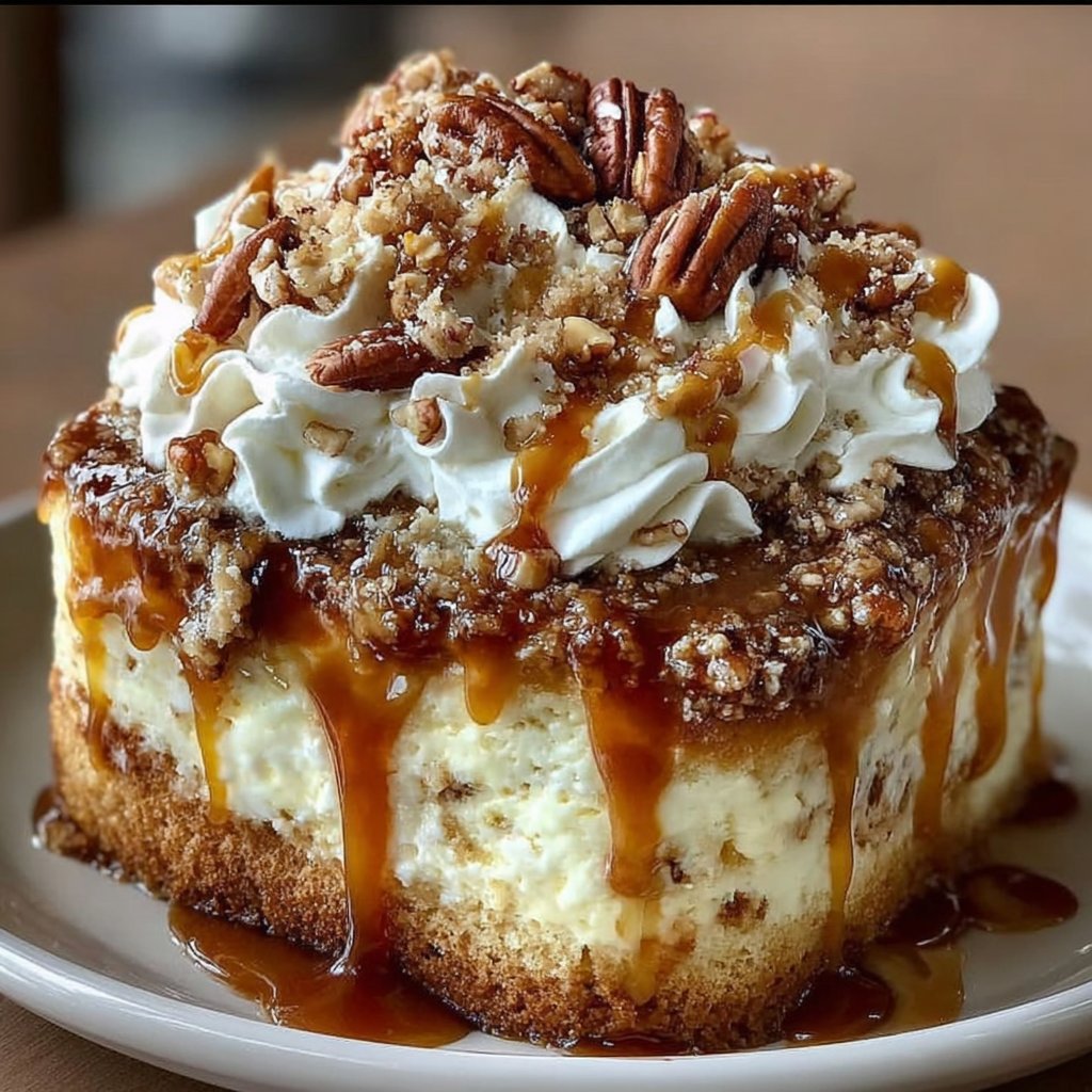 Caramel Butter Pecan Praline Poke Cake