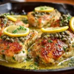 Lemon Chicken Piccata with capers and fresh herbs on a plate