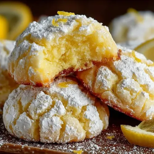 Freshly baked lemon crinkle cookies dusted with powdered sugar