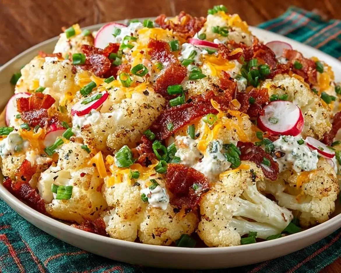 Loaded Cauliflower Salad with fresh vegetables and toppings