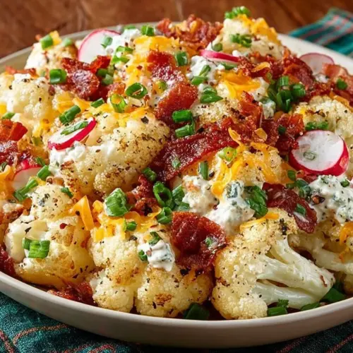 Loaded Cauliflower Salad with fresh vegetables and toppings