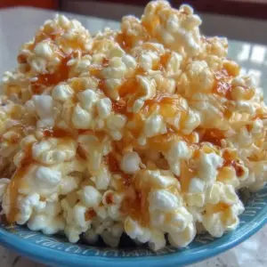 Delicious marshmallow caramel popcorn in a bowl, perfect for snacking.