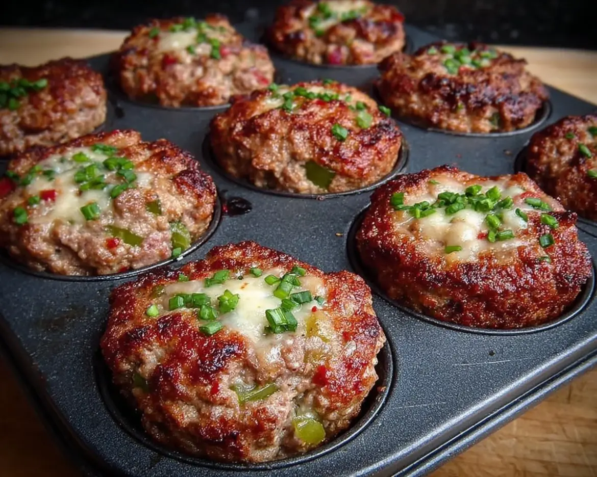 Delicious Meatloaf Muffins served on a plate with fresh herbs.