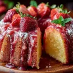 Melt in Your Mouth Strawberry Buttermilk Pound Cake dessert on a plate