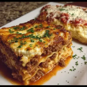 Delicious Million Dollar Lasagna layered with cheese and rich sauce.