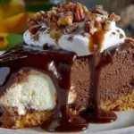 Delicious slice of Mississippi Mud Cheesecake with chocolate topping and graham crust.