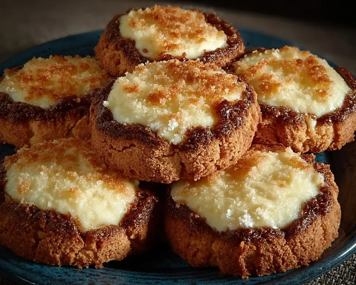 Delicious New York cheesecake cookies on a wooden plate