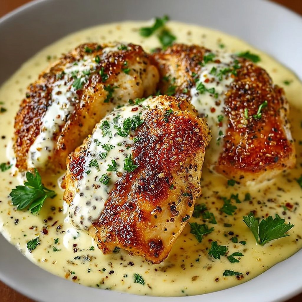Crispy Asiago Chicken in Mustard Cream Sauce