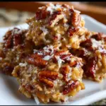 No-bake pecan coconut praline cookies on a plate