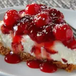 Delicious no-bake strawberry cheesecake topped with fresh strawberries