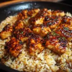 One-Pan Honey BBQ Chicken and Rice dish served on a plate