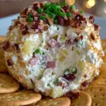 A delicious pineapple cheese ball served on a platter with crackers.