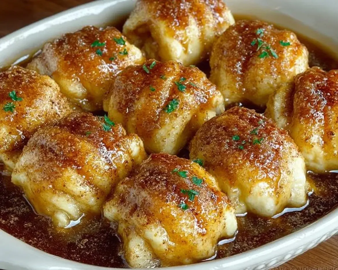 Delicious Pioneer Woman apple dumplings with warm caramel sauce