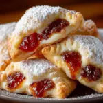 Homemade Polish Kolaczki cookies filled with fruit preserves on a plate.