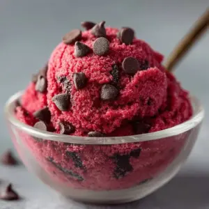 Red velvet edible cookie dough in a bowl with sprinkles
