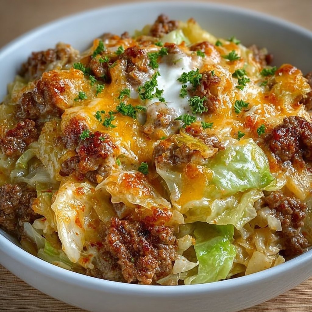 Cheesy Cabbage Beef Casserole