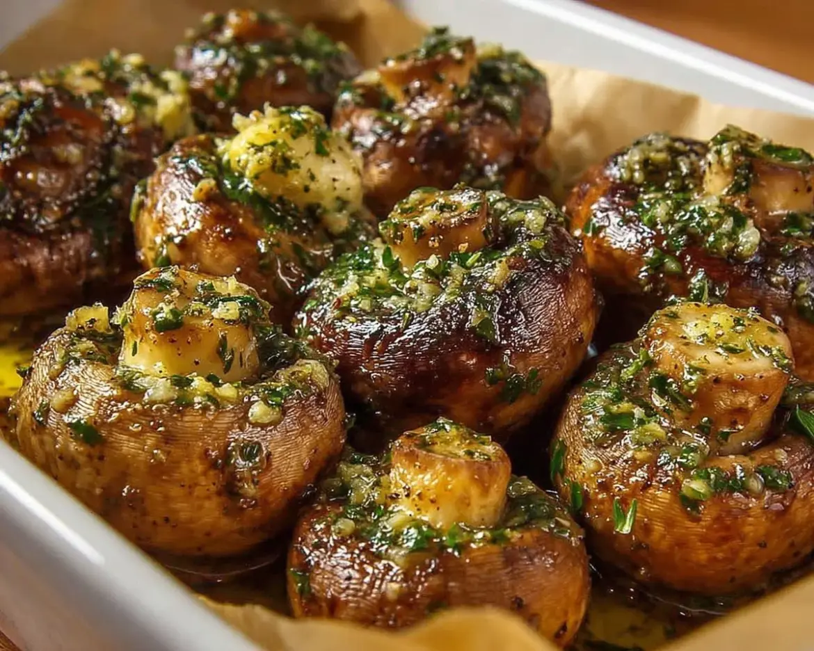 Delicious roasted garlic mushrooms served as a savory side dish.