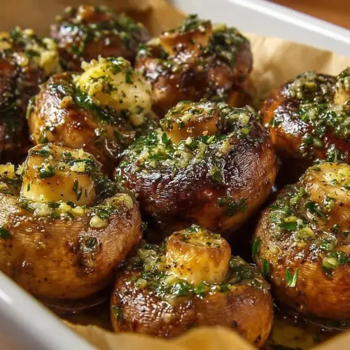 Delicious roasted garlic mushrooms served as a savory side dish.