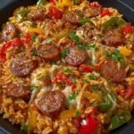 Sausage Peppers Rice Skillet with colorful bell peppers and savory sausage