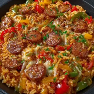Sausage Peppers Rice Skillet with colorful bell peppers and savory sausage