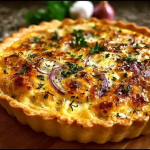 Savory cauliflower quiche with red onion and herbs