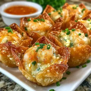 Shrimp and cream cheese wontons served on a plate