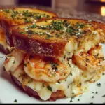 Delicious Shrimp-Stuffed Grilled Cheese served with garlic bread