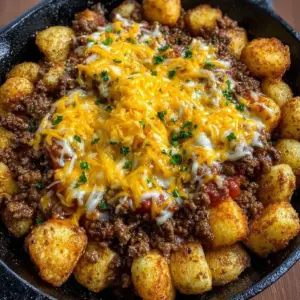 Delicious Sloppy Joe Potato Skillet served on a plate with fresh herbs
