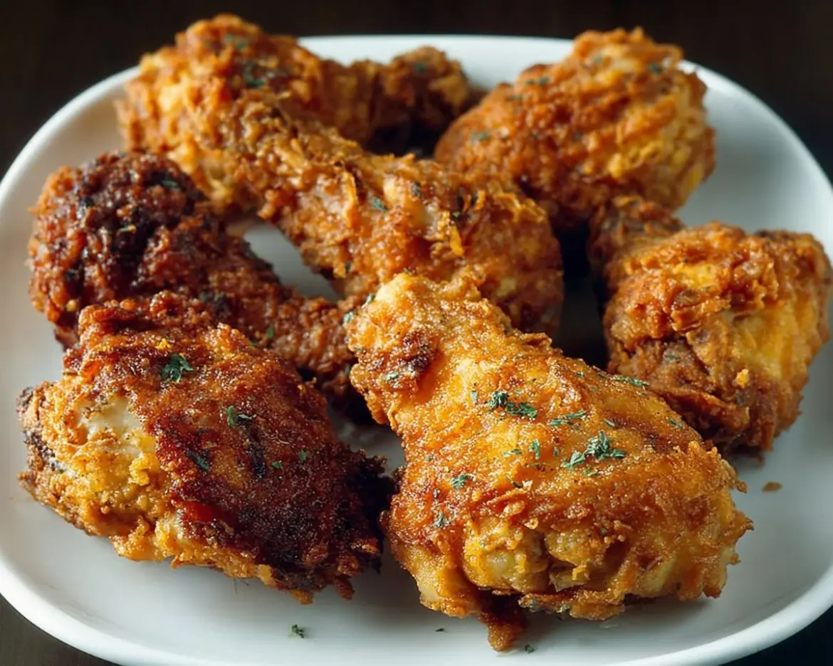 Delicious Southern Fried Chicken served with sides and dipping sauce.