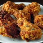 Delicious Southern Fried Chicken served with sides and dipping sauce.
