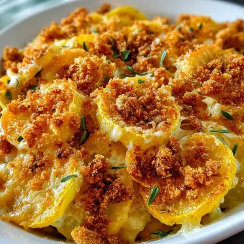 Delicious Southern squash casserole served in a baking dish