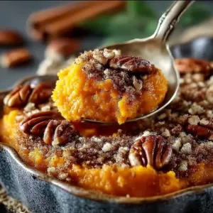 Delicious Southern sweet potato casserole topped with marshmallows and pecans