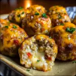 Spicy cream cheese sausage balls with Rotel served on a platter