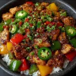 Spicy jalapeño chicken stir-fry served with vibrant vegetables