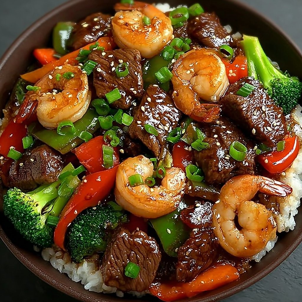 Hoisin Beef, Shrimp, and Vegetable Delight