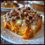 Delicious sweet potato casserole topped with marshmallows and pecans baked to perfection.