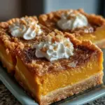 Delicious sweet potato pie bars topped with a creamy filling and golden crust