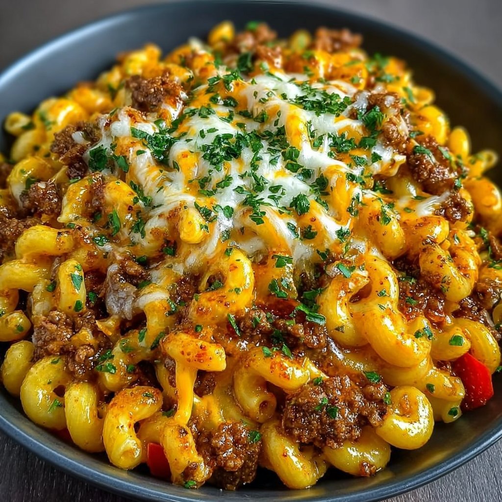 One Pot Cajun Beef and Cheddar Pasta
