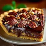 A delicious Texas chocolate pecan pie, featuring rich chocolate and crunchy pecans.