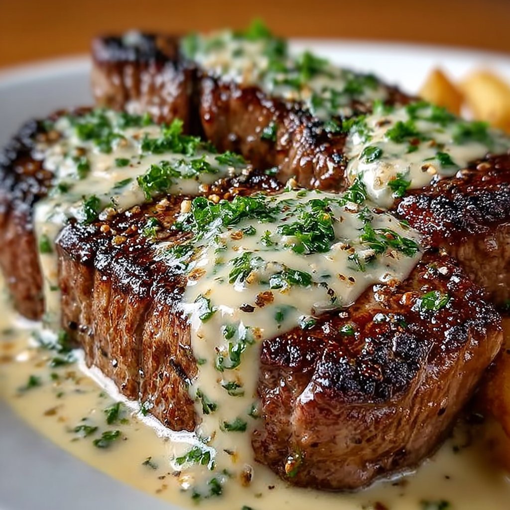 Steak with Luscious Garlic Cream Sauce