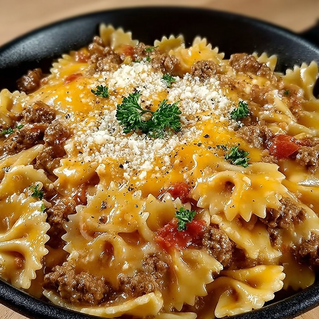 Creamy Velveeta Beef & Bowtie Pasta