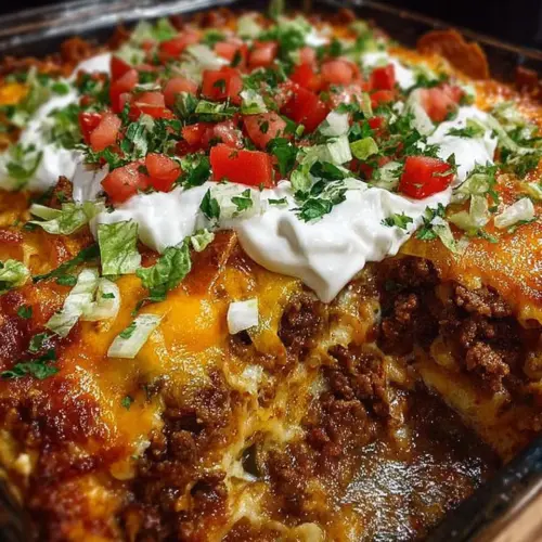 Delicious Walking Taco Casserole served in a bowl with toppings.