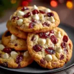 Delicious plate of white chocolate cranberry cookies ready to be enjoyed