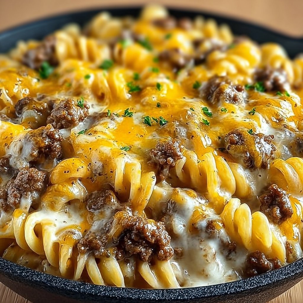 Cheesy Ground Beef Stroganoff Pasta Casserole