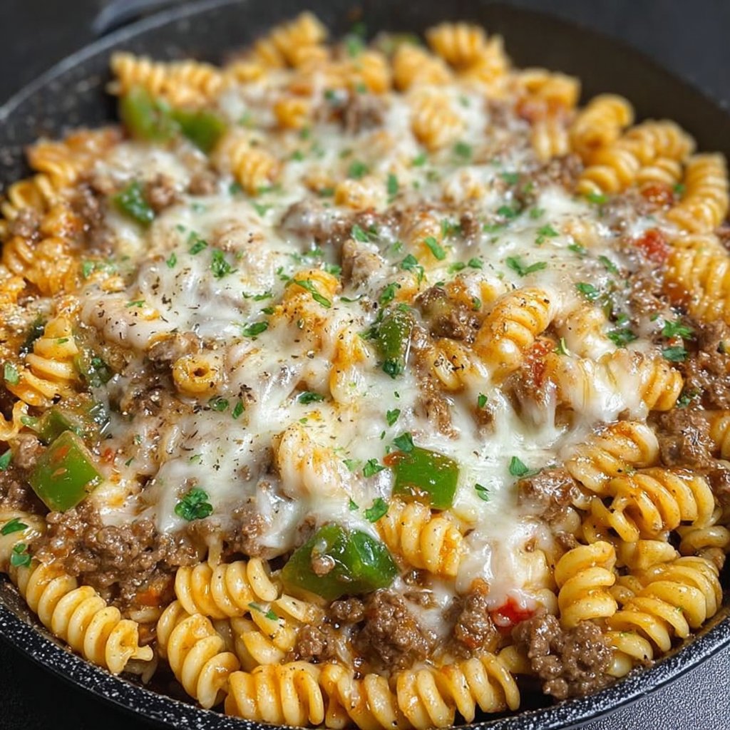 Philly Cheesesteak Pasta Skillet