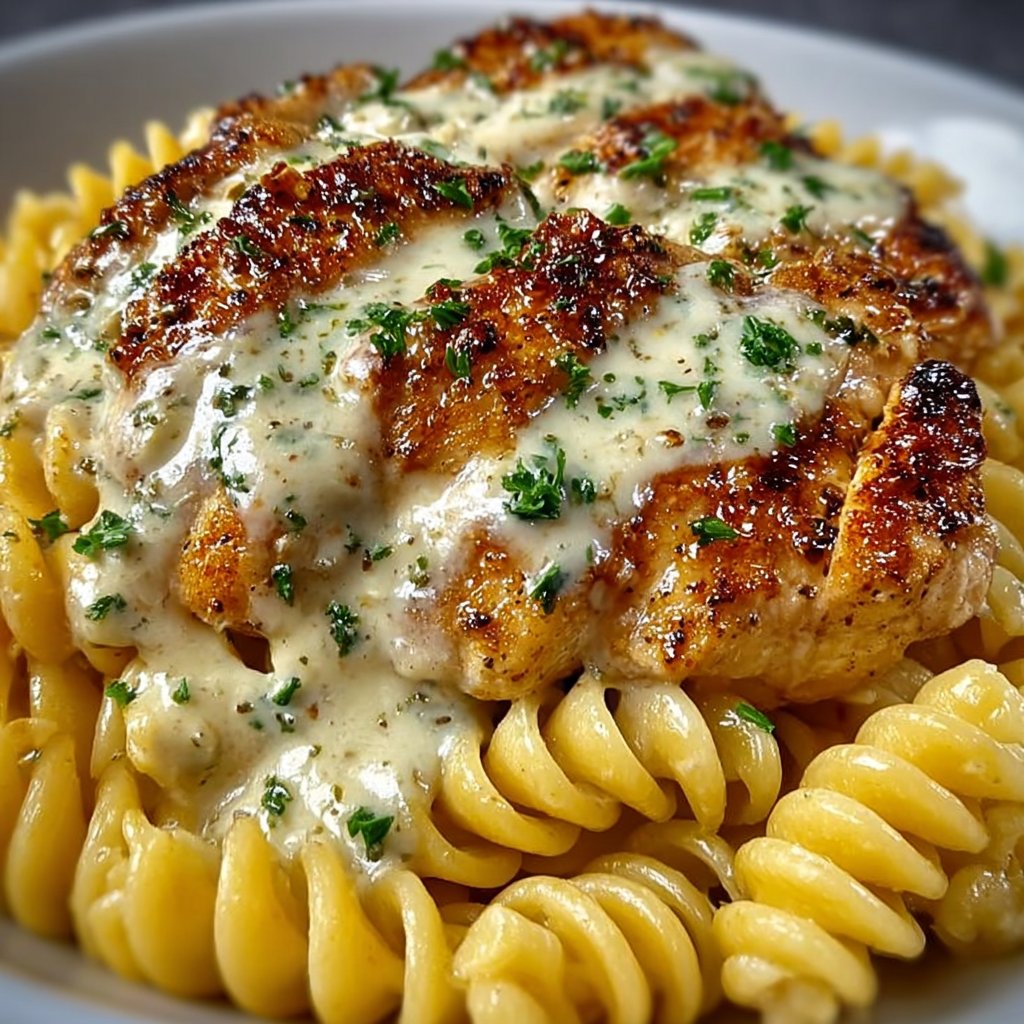 Creamy Garlic Butter Chicken and Rotini in Parmesan Sauce