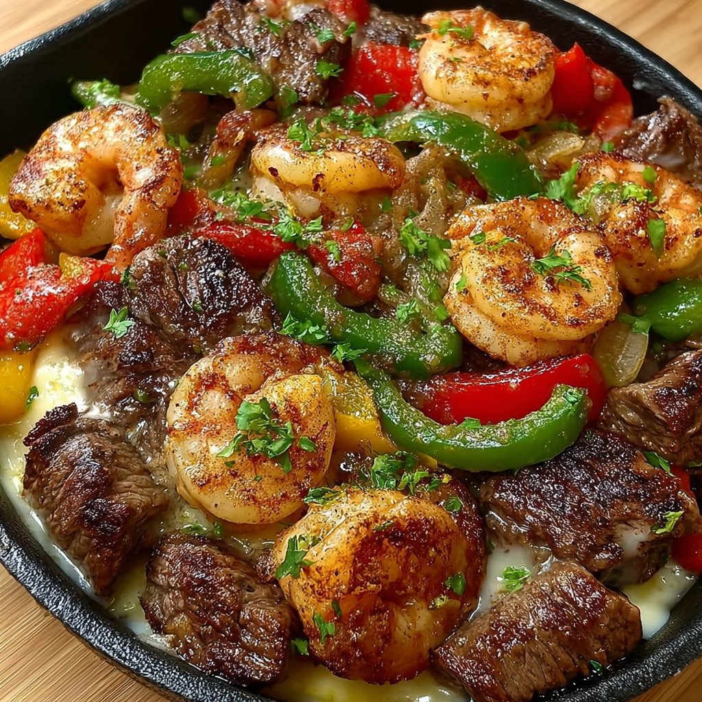 Cheesy Steak & Shrimp Skillet Bowl