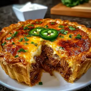 Zesty Jalapeno & Cheese Beef Pie made with leftover brisket
