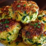 Plate of crispy zucchini garlic bites with fresh herbs
